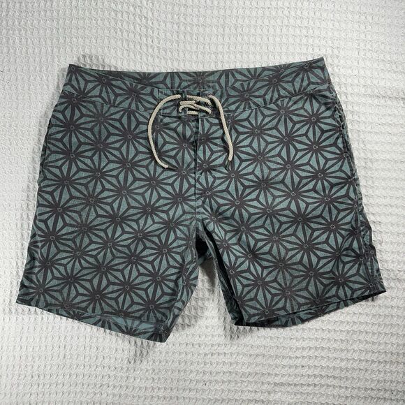 Faherty Board Shorts Adult 36 Green Floral Pockets Drawstring Swim Logo Mens - Picture 2 of 12